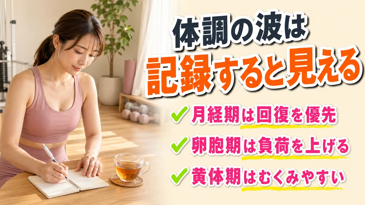 カレンダーで体調の波を確認する女性｜生理周期と体のコンディションの関係｜相模原の女性専用パーソナルジム リファイン