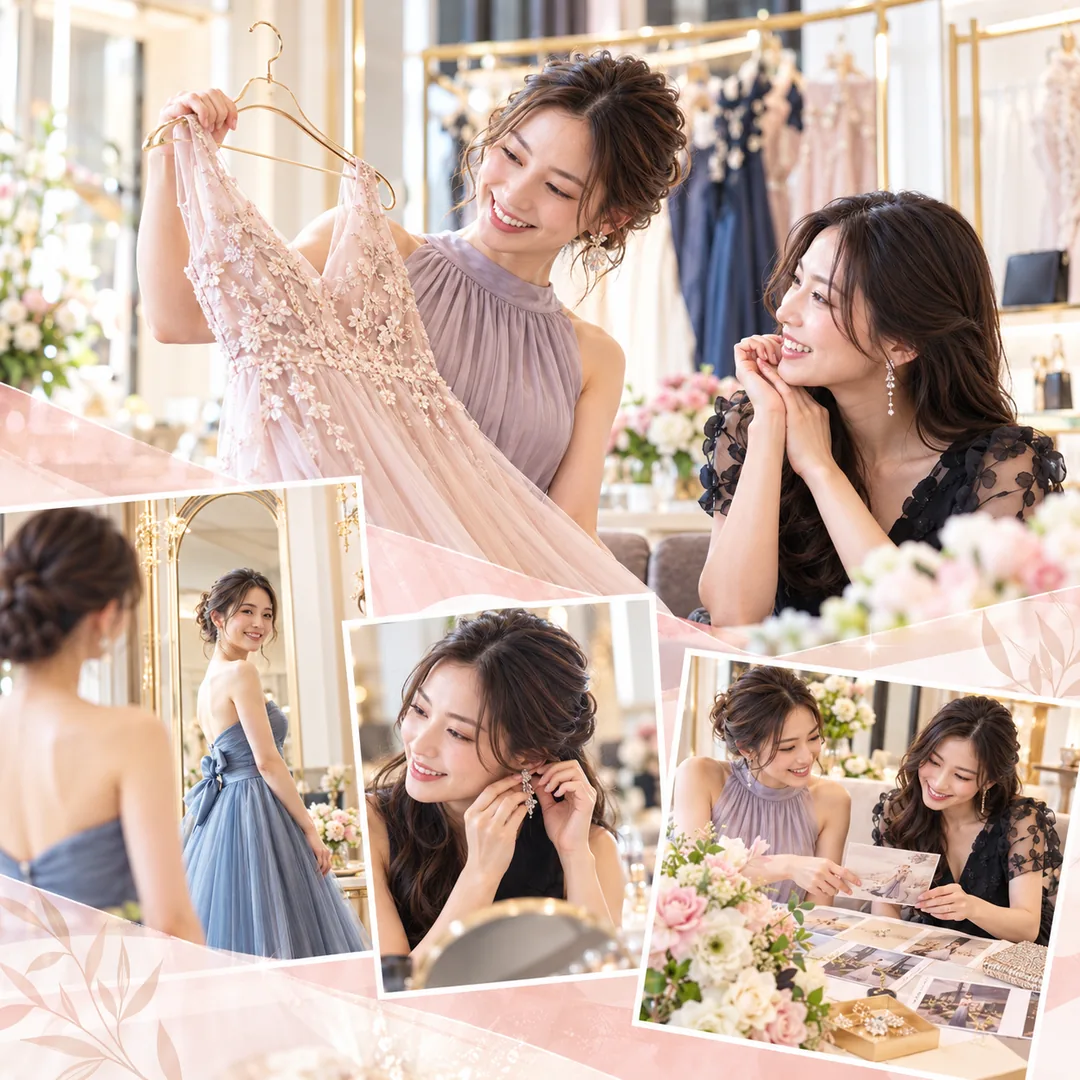 相模原の女性専用パーソナルジム リファインのイベント向け引き締めプログラム｜結婚式やパーティーに向けてドレスを選ぶ女性たち